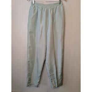 Hunt Club Light Sage Green Silk Pants Large Elastic Waist Preppy Vintage 90s